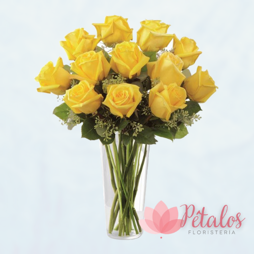 Jarrón con 12 Rosas Amarillas