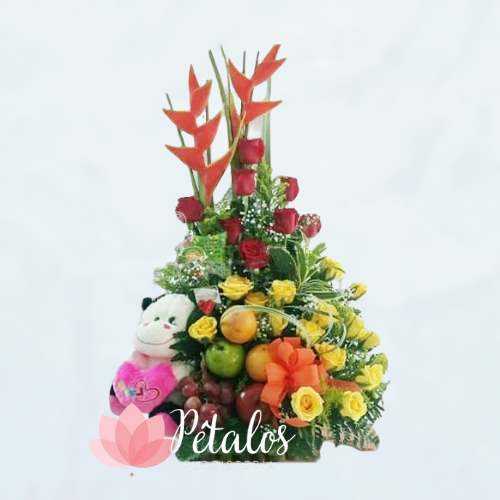 Arreglo Floral con Rosas Rojas y Amarillas