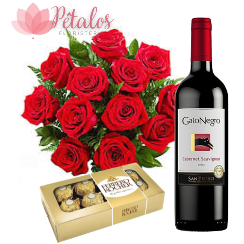 Ramillete de Rosas, Vino y Chocolates